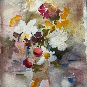 Acquerello su carta bouquet di fiori in un vaso.