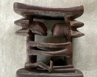 African carved wooden headrest, LUBA, Congo