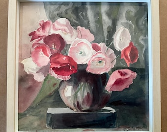 Watercolor on paper, bouquet of poppies