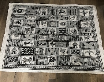 Hand Woven canvas, Korhogo fabric, Senoufo, symbolic animals, African art