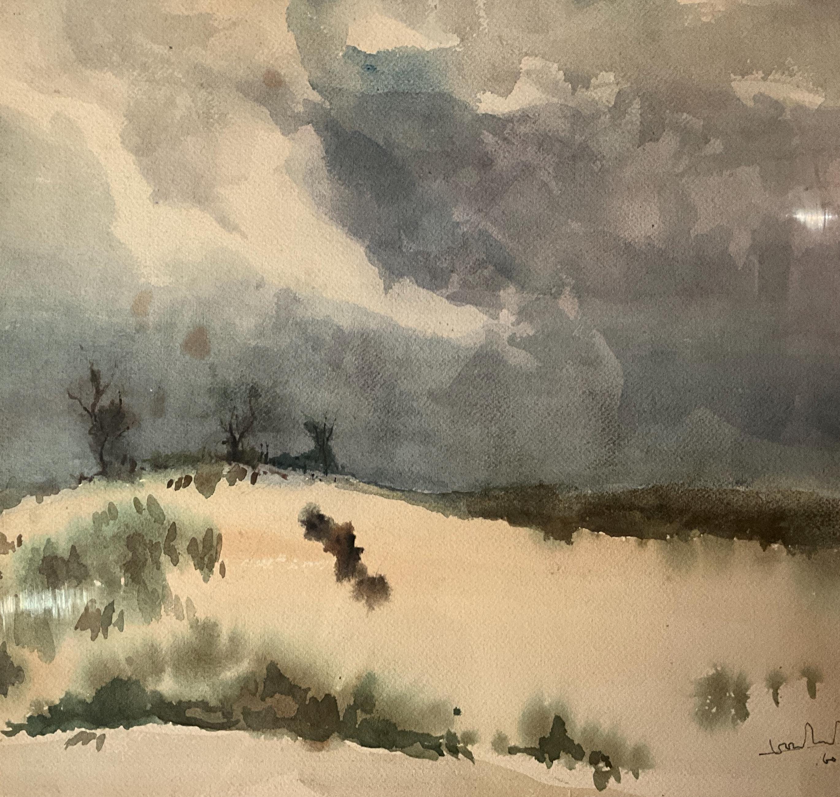 GREY 1971年 水彩画 風景画 紙に水彩、嵐の空の下の風景 - Etsy 日本