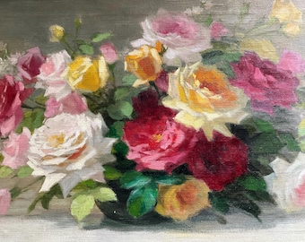 Bouquet of roses, oil painting on canvas