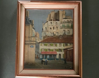 Oil painting on wood, street in Paris