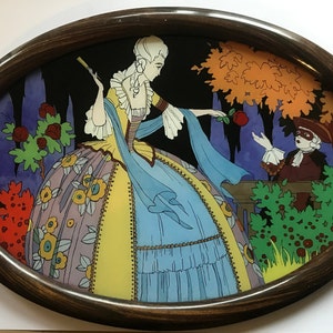 Glass painting, églomisé painting, 1930s, marquis and marquises.