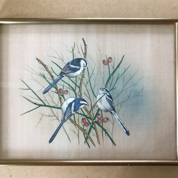 Peinture chinoise sur soie, oiseaux