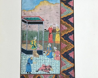 Indian painting, outdoor scene with sitting men