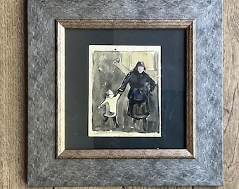 Peinture technique mixte, Jules Vosch, femme et enfant