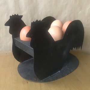 Metal egg display, chicken decor