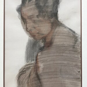 Carboncillo y acuarela sobre papel, rostro de mujer de semiperfil, Georges Van Zevenberghen imagen 2