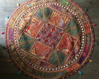 Indian vintage patchwork with Cauris and small mirrors inclusions