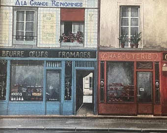 Peinture hyperréaliste, huile sur toile, boutiques anciennes