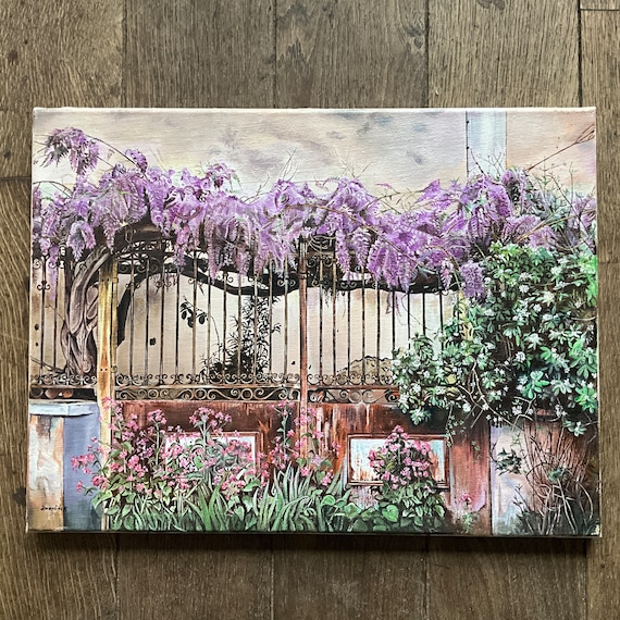 Oil Painting on Canvas, Wisteria on an Old Grid - Etsy