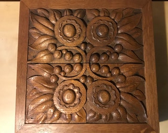 Carved oak sewing box