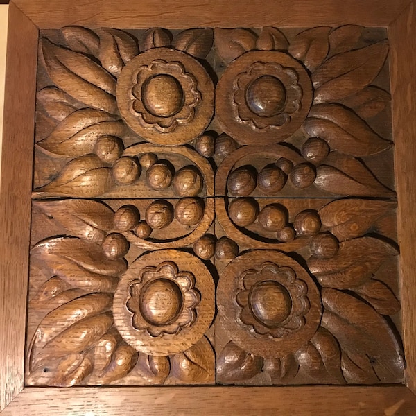 Carved oak sewing box