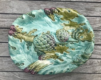 Asparagus and artichokes  earthenware dish.