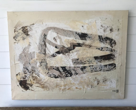 Tableau abstrait, technique mixte sur support papier marouflé
