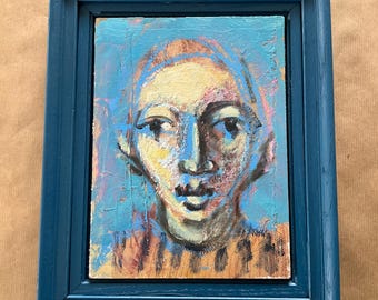 Peinture sur panneau, technique mixte , visage attribué à Roger Somville