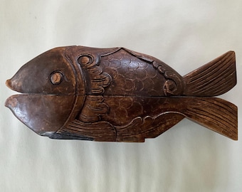 Carved wooden box in the shape of a fish