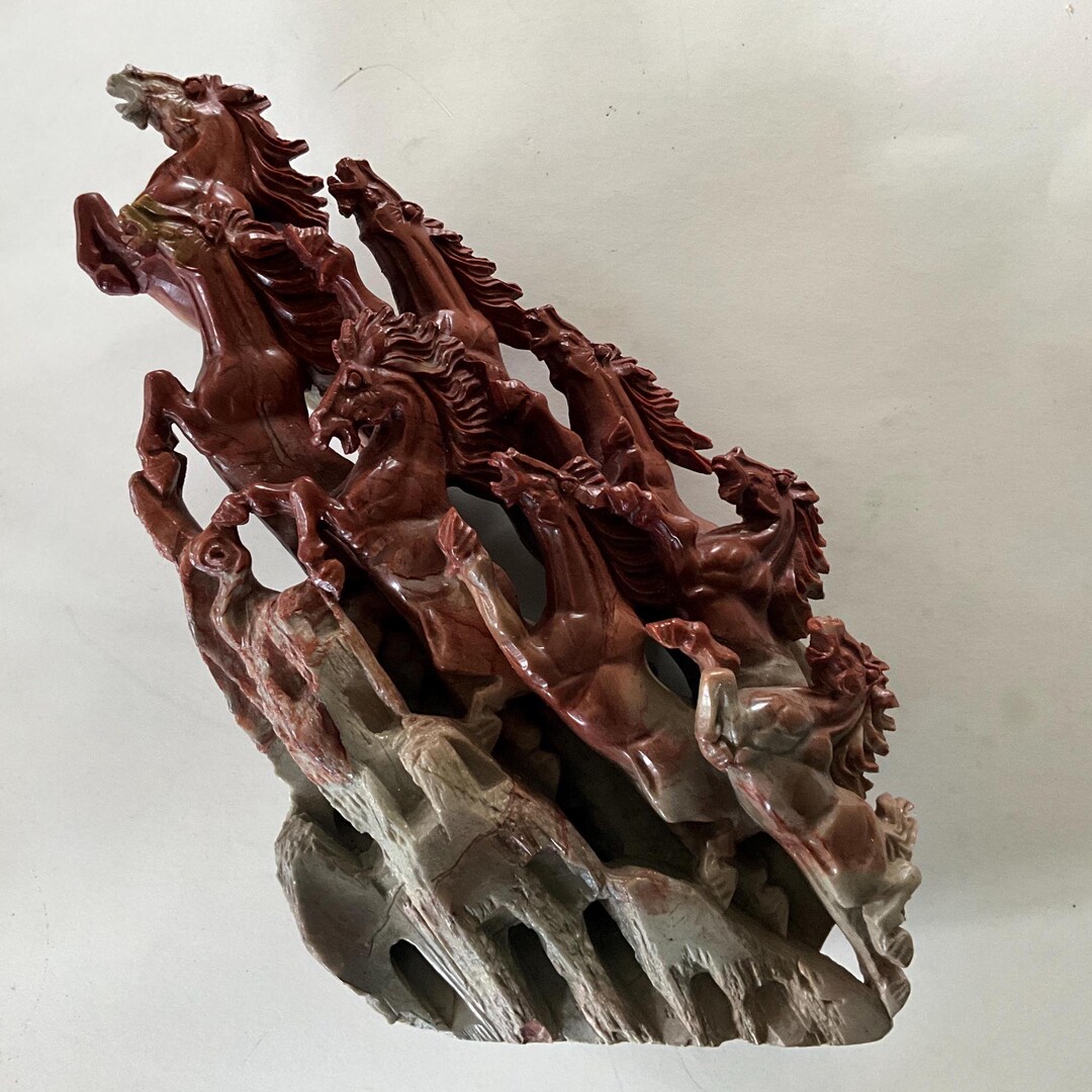 soap stone sculpture | ヴィンテージ オブジェ Soapstone Statue, Soapstone. Chinese Stone, Eight Galloping Horses