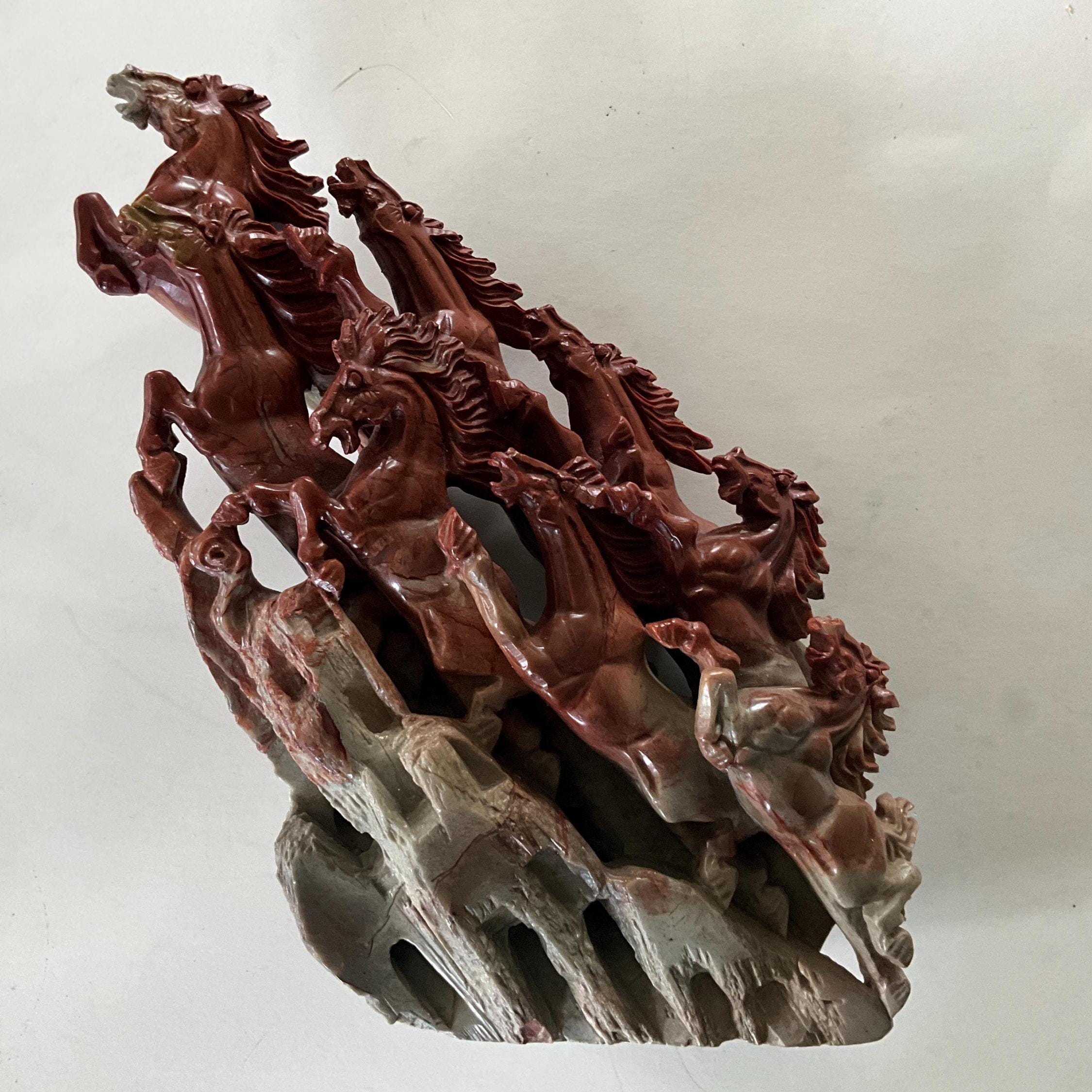 Soapstone Statue, Soapstone. Chinese Stone, Eight Galloping Horses