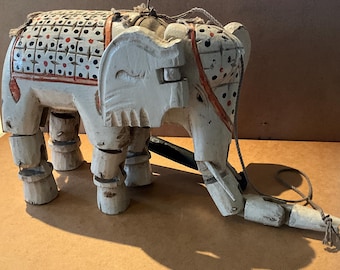 Indian puppet, articulated wooden elephant, circa 1960