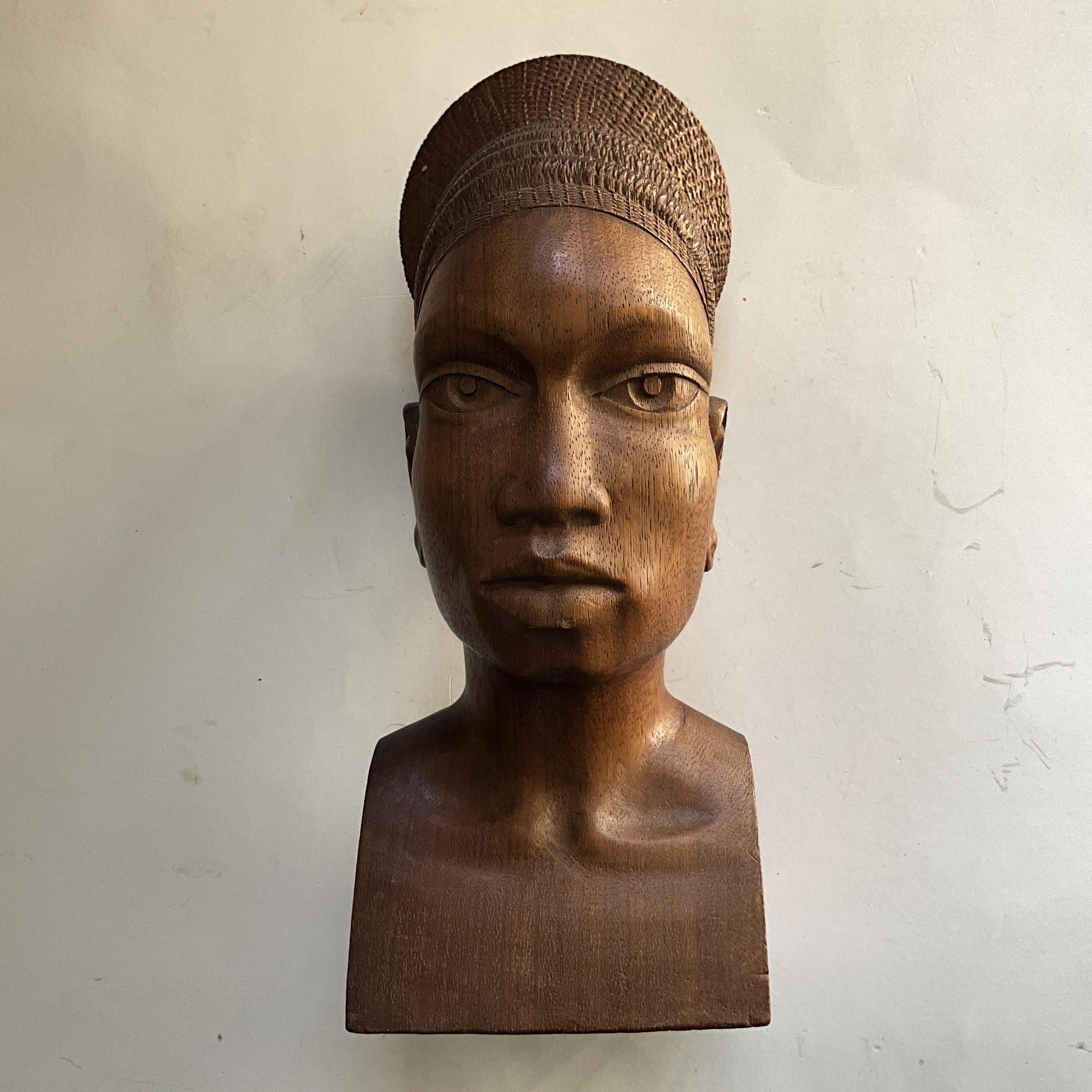 Vieux Buste Africain Mangbetu En ébène - Sculpture Tribale Du Congo