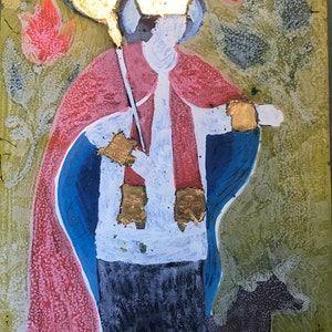 Eglomised painting, painting on glass, portrait of a Saint, Saint Luc and his ox image 10