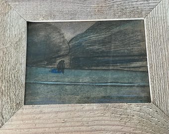 Peinture technique mixte, Jules Vosch, 2 personnages dans l’orage