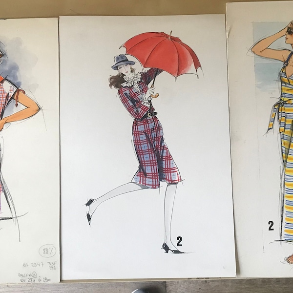 Fashion drawing, do-it yourself model, original watercolour of the 1970s