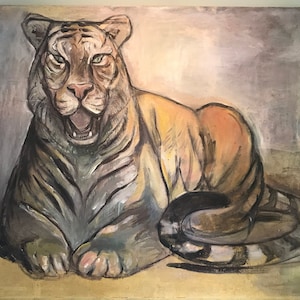 Oil painting on canvas, portrait of a tiger
