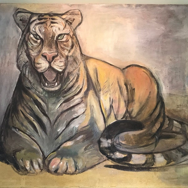 Peinture à l’huile sur toile, portrait d’un tigre