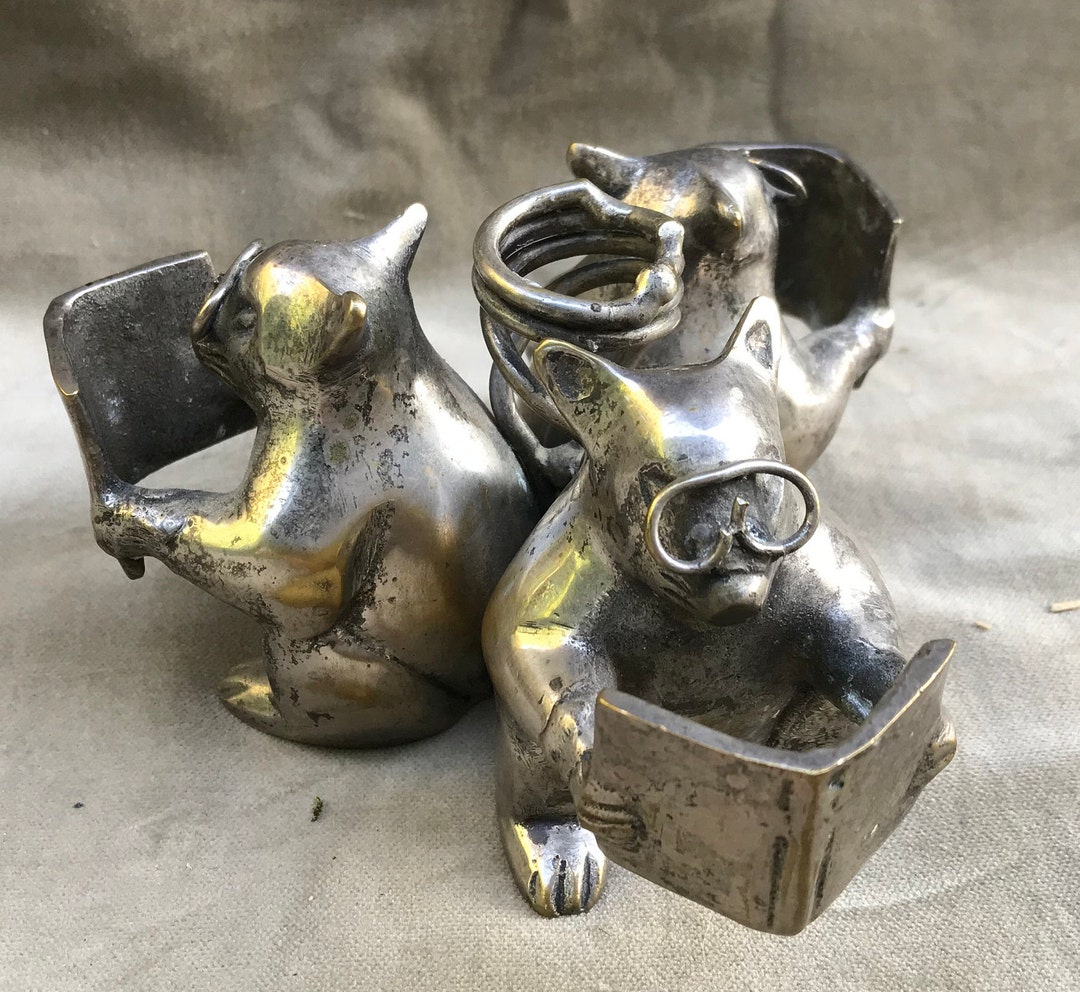 Funny Candlestick With 3 Metal Rats Wearing Glasses and Reading a