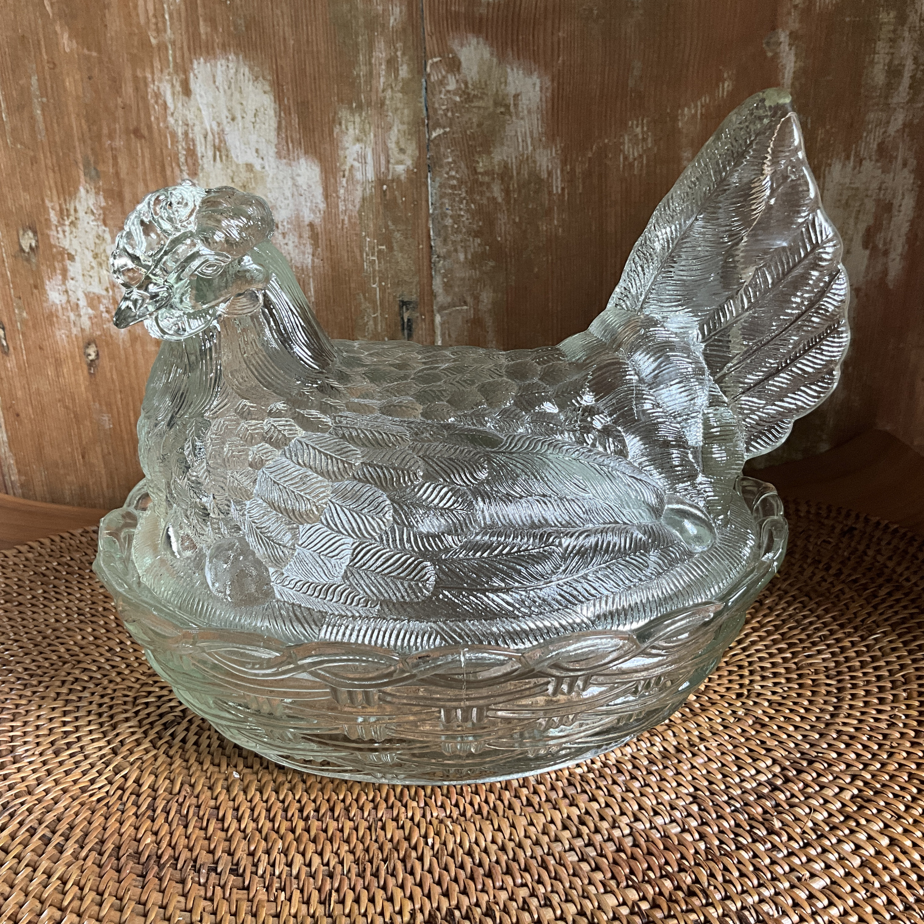 【Hen on nest】ガラス容器 Glass Hen on Nest, Fenton Art Glass, Farmhouse Style Kitchen Decor