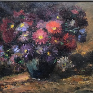 Oil painting on canvas, bouquet of flowers, Jef Leemans