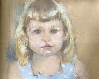 Pastel on paper, face of a little girl, 1950
