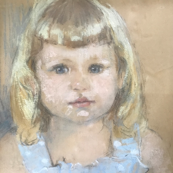 Pastel sur papier, visage de petite fille, 1950