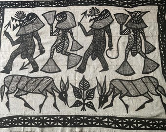 Toile tissée à la main, toile de Korhogo, sénoufo, animaux symboliques
