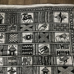 Hand Woven canvas, Korhogo fabric, Senoufo, symbolic animals, African art image 3