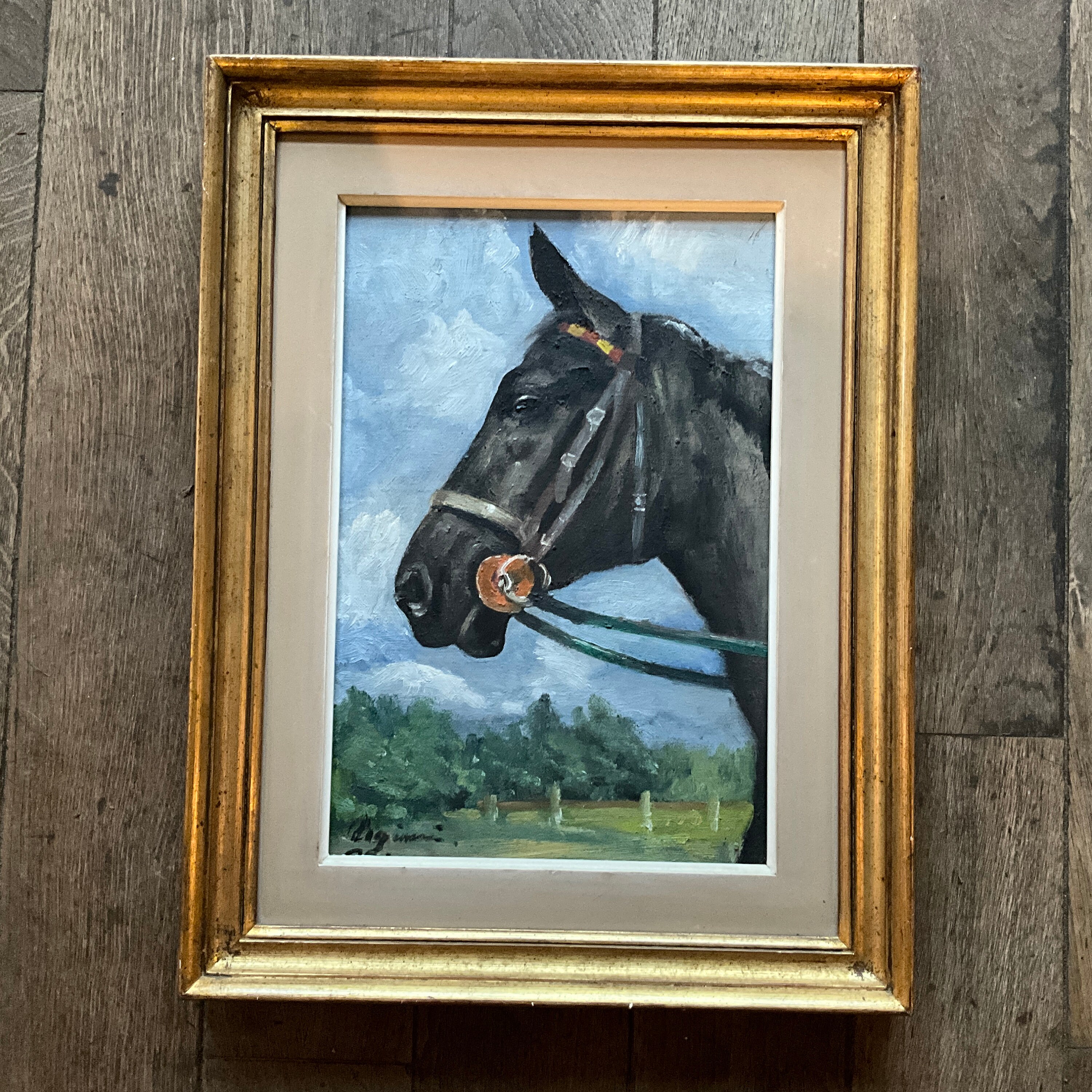 Oil painting on panel, horse head, Swiss painter