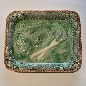 Rectangular barbotine asparagus dish, late 19th century, Lunéville, France