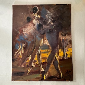 Peinture à l’huile sur carton, danseuses de ballet vues de dos. Style impressionniste