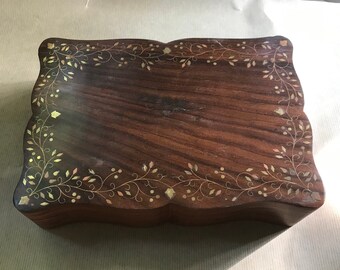 Asian wooden box with metal inclusions