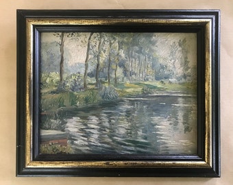 Oil painting on cardboard , impressionist landscape