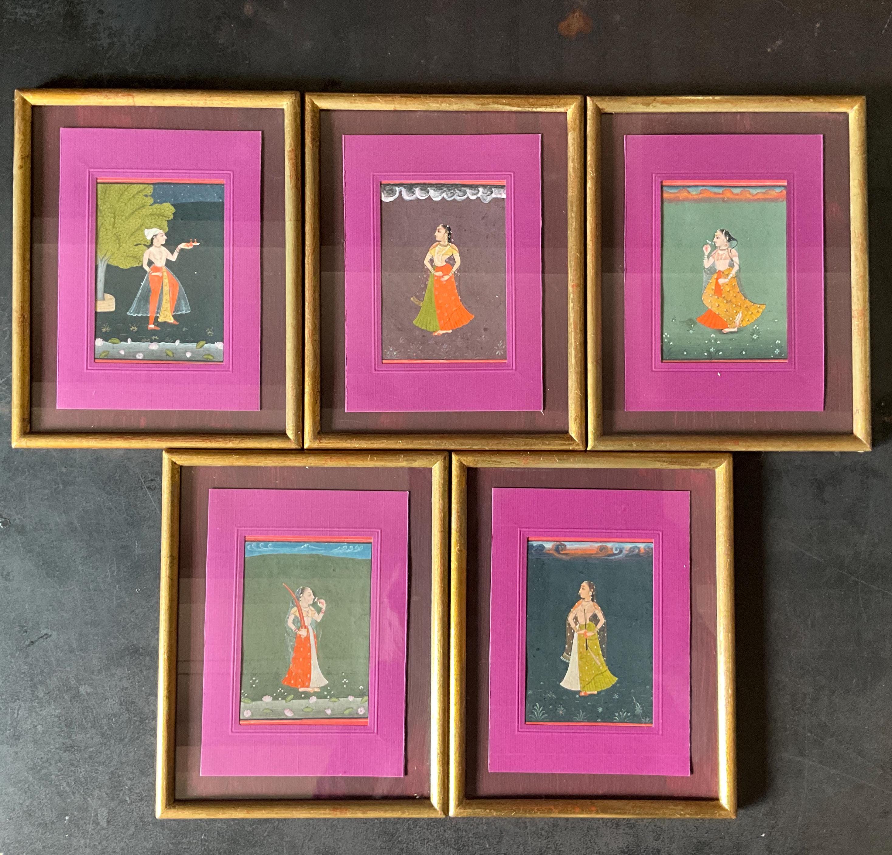 Indian Miniatures, Late 19th Century, Portraits of Women, Set of 5