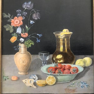 Oil painting on wood, still life, M.Brisart