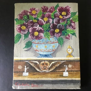 Oil painting on canvas, bouquet of naive flowers