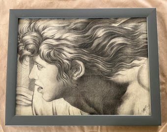 Charcoal drawing: Profile view of a face with long hair
