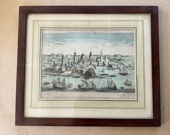 Old engraving, 18th century, Tripoli city and port