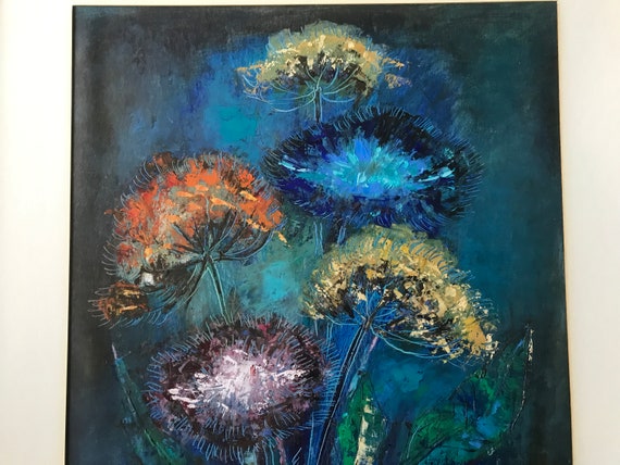 Peinture acrylique sur papier ou panneau, bouquet de fleurs par M. Timmerman