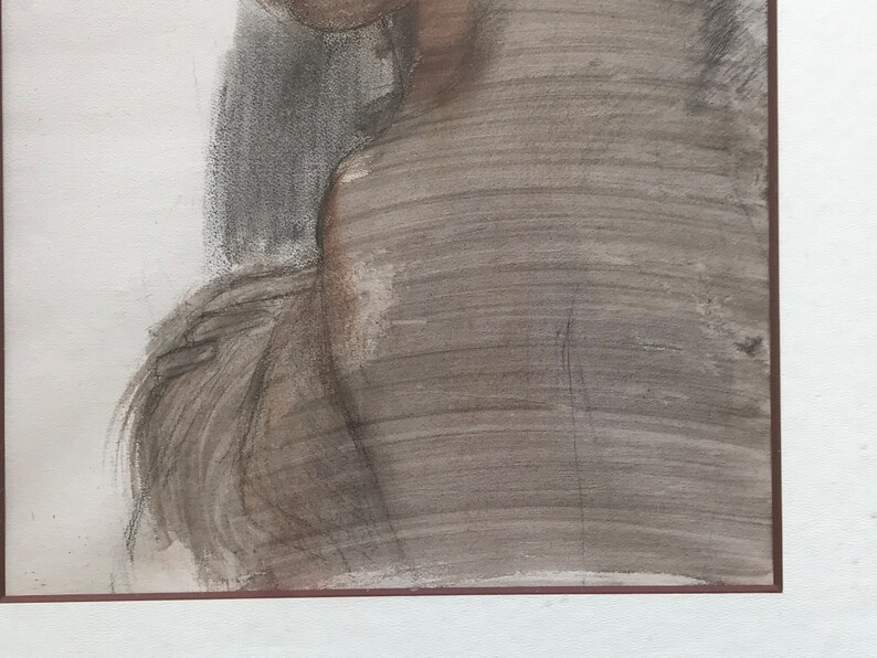 Carboncillo y acuarela sobre papel, rostro de mujer de semiperfil, Georges Van Zevenberghen imagen 7